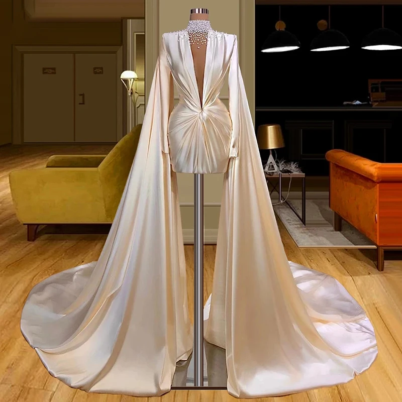 Sexy Champagne High Neck Long Sleeve Shawl Beading Pleat Prom Gown Tight Fitting Fashion Dress Engagement Birthday Party
Sexy Champagne High Neck Long Sleeve Shawl Beading Pleat Prom Gown Tight Fitting Fashion Dress Engagement Birthday Party