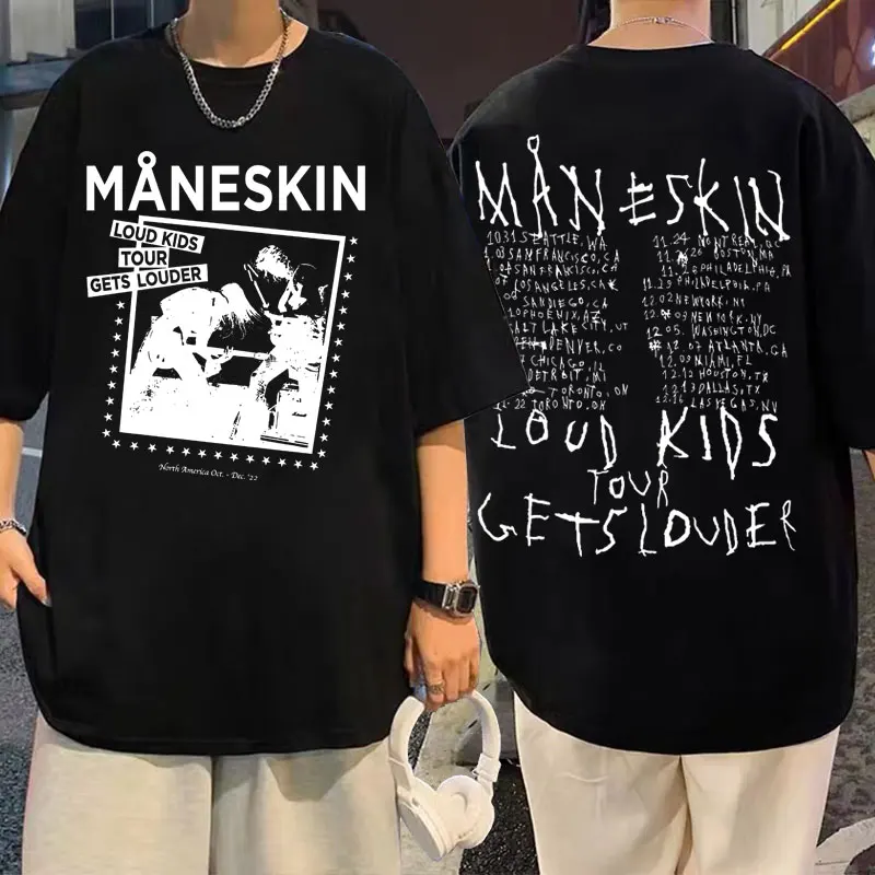 New Italian Rock Band Maneskin Louds Kids Gets Louder Tour Double Sided Print T-shirt Men Women Hip Hop Fashion Cotton Tshirt
New Italian Rock Band Maneskin Louds Kids Gets Louder Tour Double Sided Print T-shirt Men Women Hip Hop Fashion Cotton Tshirt