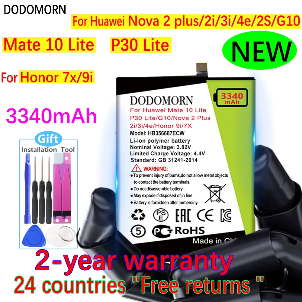 

DODOMORN HB356687ECW Battery For Huawei Mate 10 Lite/P30 Lite/G10/Nova 2 Plus/2i/3i/4e/Honor 9i/7X +Tracking Number