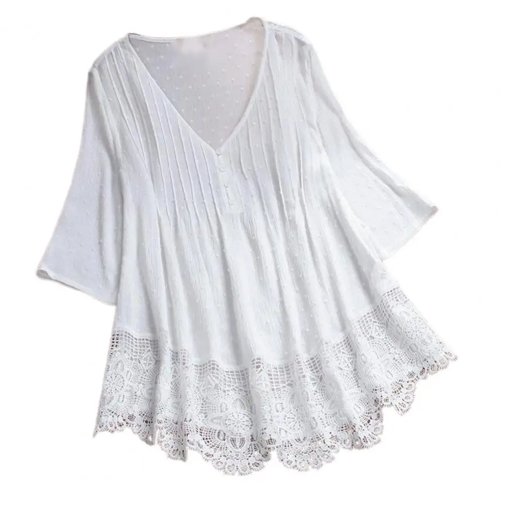 Shirt for Women Clothing 2022 V-neck Buttons 3/4 Sleeves Jacquard Summer Solid Color Crochet Lace Trim Pullover Blouse Women Top
Shirt for Women Clothing 2022 V-neck Buttons 3/4 Sleeves Jacquard Summer Solid Color Crochet Lace Trim Pullover Blouse Women Top