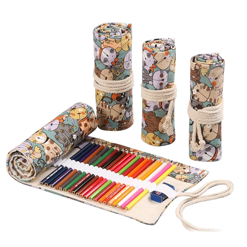 Pencil Cases Roller,12/24/36/48 Holes Canvas Roll Up Pen Bags,Kawaii Cute Cat Cartoon,Art Student Convenient Stationery Storage
Pencil Cases Roller,12/24/36/48 Holes Canvas Roll Up Pen Bags,Kawaii Cute Cat Cartoon,Art Student Convenient Stationery Storage