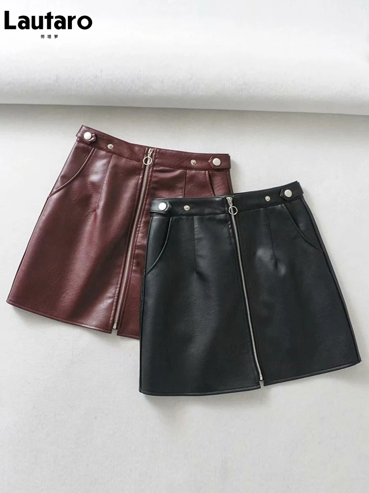Lautaro Spring Summer Short Black Leather Mini Straight Skirts for Women Zipper Pockets High Waist Bottoms Fashion Clothes 2022
Lautaro Spring Summer Short Black Leather Mini Straight Skirts for Women Zipper Pockets High Waist Bottoms Fashion Clothes 2022