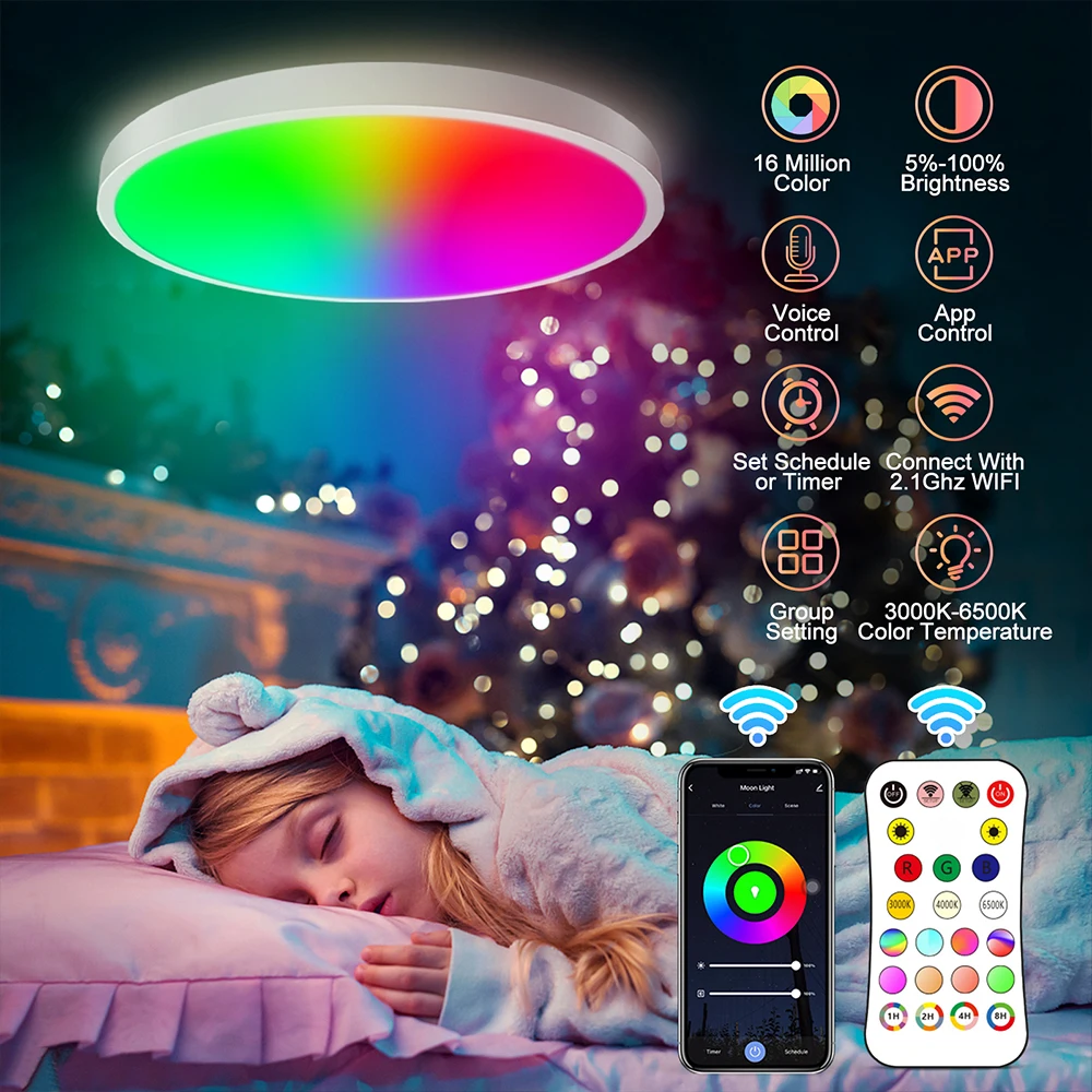 Tuya WiFi Smart LED Ceiling Light RGB Warm White Dimmable Ceiling Lamp APP Voice Control for Room
Tuya WiFi Smart LED Ceiling Light RGB Warm White Dimmable Ceiling Lamp APP Voice Control for Room