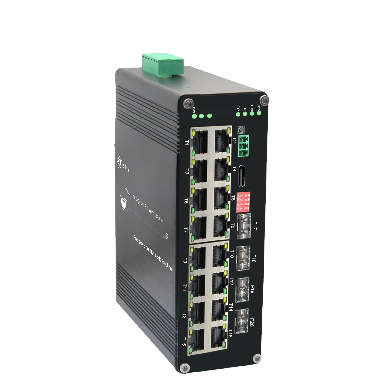 

Managed Industrial PoE Switch Hub L2+ 16 Port 10/100/1000T 802.3at + 4-Port 1000X SFP Fiber Din Rail Network Switch