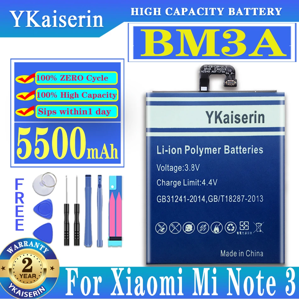 BM3A Replacement Battery for Xiaomi Note 3 Note3 100% Original YKaiserin 5500mAh High Capacity Phone Batteries+Tools Track NO
BM3A Replacement Battery for Xiaomi Note 3 Note3 100% Original YKaiserin 5500mAh High Capacity Phone Batteries+Tools Track NO