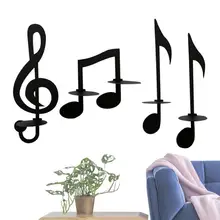 Music Note Wall Decor 4 Pcs Wall Mounted Iron Candle Holders Music Note Candlestick Music Symbol For Bedroom Living Room Stair