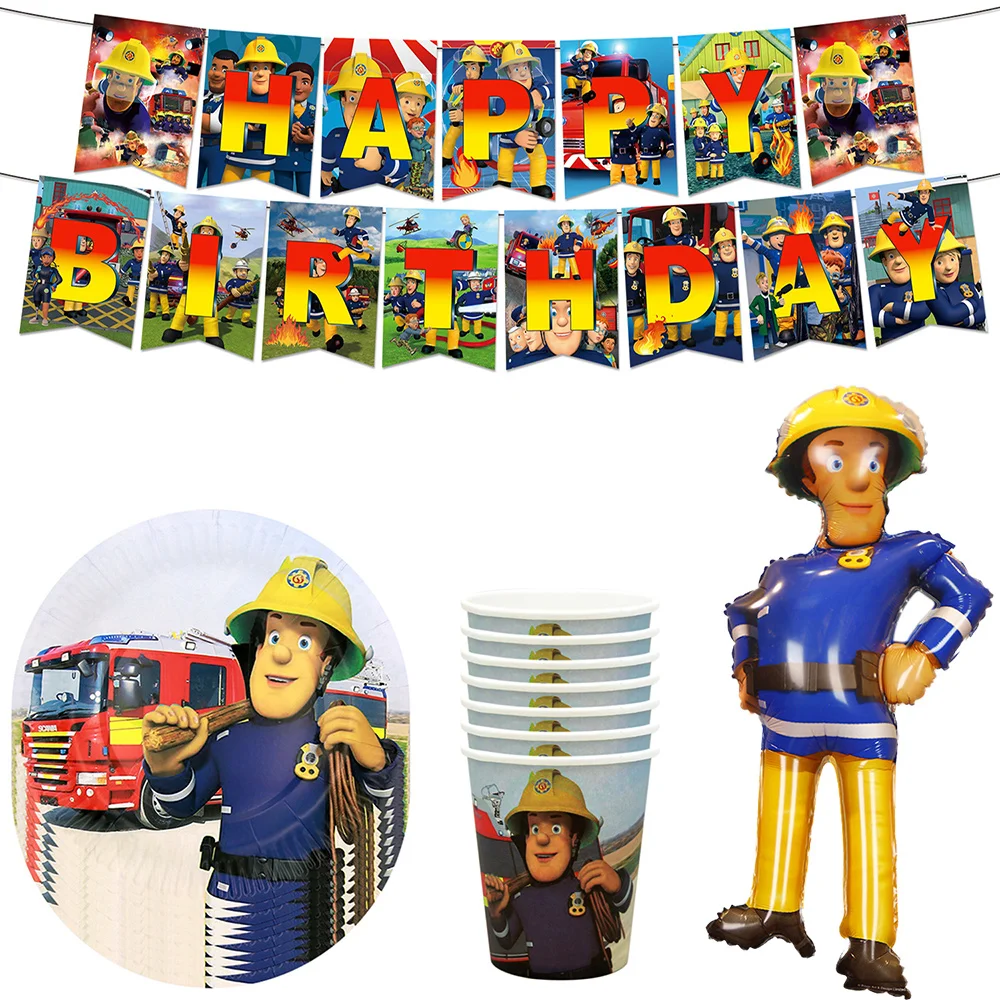 Fireman Sam Party Tableware Banner Plates Cups Fire Engine truck Sam Ballon kids Boys Firefighter Themed Birthday Party Supplies
Fireman Sam Party Tableware Banner Plates Cups Fire Engine truck Sam Ballon kids Boys Firefighter Themed Birthday Party Supplies