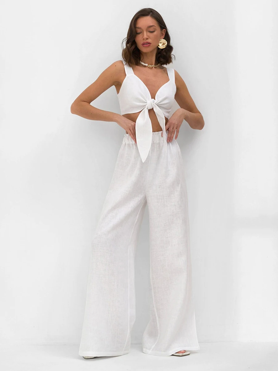 Solid Fashion 2 Piece Sets 2023 Summer New Sleeveless Bandage Tank Tops With Wide Leg Outfits For Women Vacation Casual Suits
Solid Fashion 2 Piece Sets 2023 Summer New Sleeveless Bandage Tank Tops With Wide Leg Outfits For Women Vacation Casual Suits
