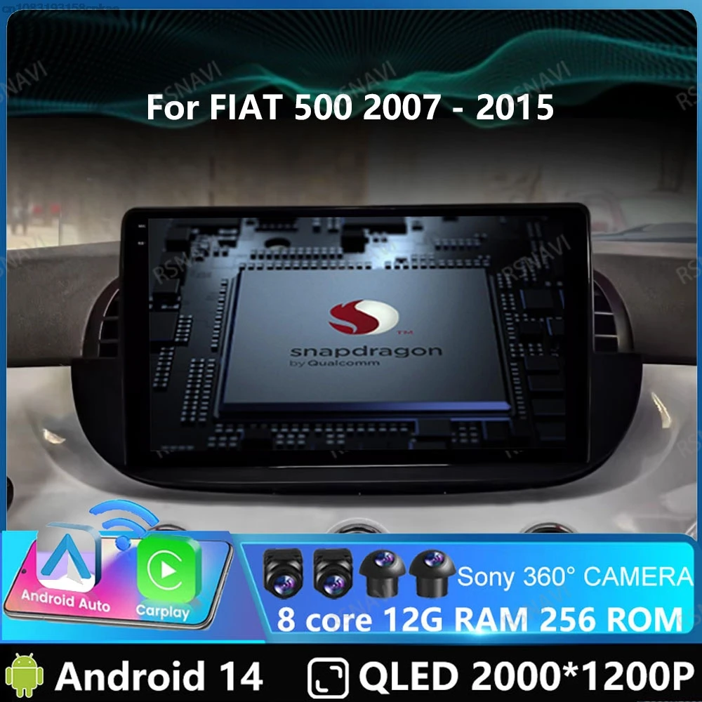 Автомобильный радиоприемник Andoird 14 для FIAT 500 2007-2015 навигационный стерео DVD 2 DIN 2DIN