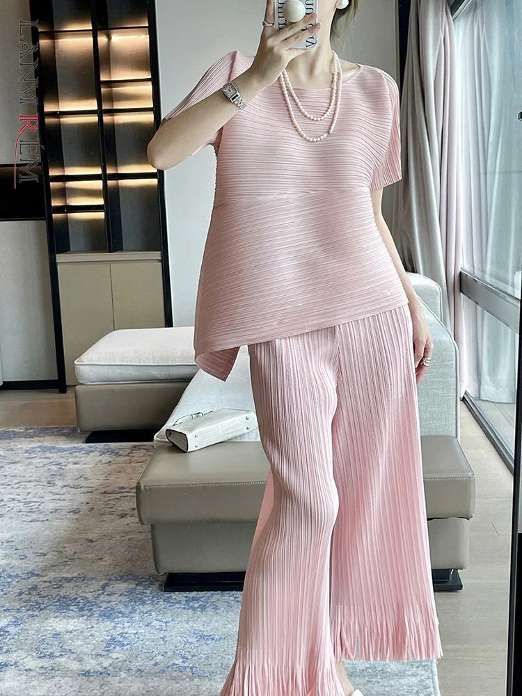 LANMREM Irregular Pleated T-shirt For Women Round Neck Short Sleeves Pink Color Loose Casual Top Summer New Clothing 32A124
LANMREM Irregular Pleated T-shirt For Women Round Neck Short Sleeves Pink Color Loose Casual Top Summer New Clothing 32A124