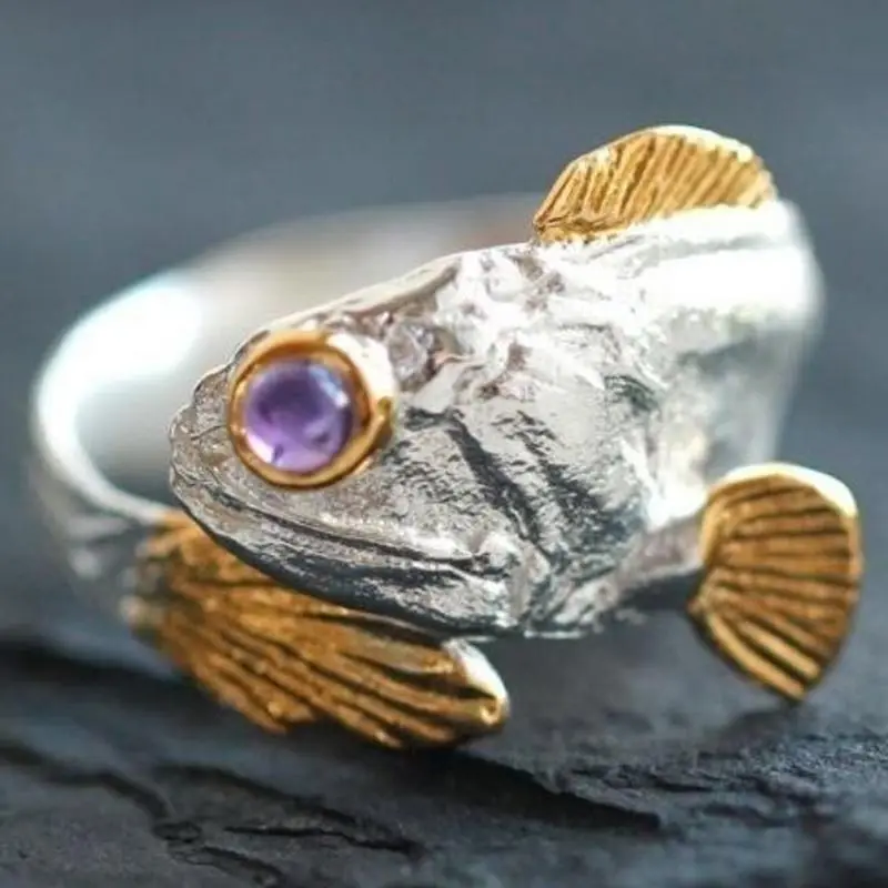 Gold Fish Ring Purple Crystal Adjustable Rings for Women Two-tone Gold Plated Female Party Jewelry Accessories Gift Dropshipping
Gold Fish Ring Purple Crystal Adjustable Rings for Women Two-tone Gold Plated Female Party Jewelry Accessories Gift Dropshipping
