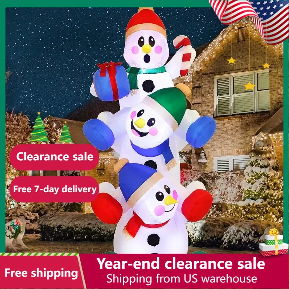 

6 FT Christmas Inflatable Stacked Snowman With Build-in LEDs Blow Up Inflatables for Xmas Party Christmas Decoration Outdoor