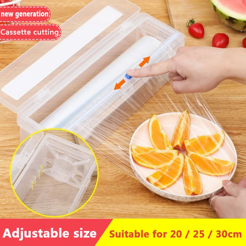 Plastic Wrap Food Film Dispenser for Kitchen Storage Organizer Useful Goods Plastic Holder Aluminum and Film Cling with Cutter
Plastic Wrap Food Film Dispenser for Kitchen Storage Organizer Useful Goods Plastic Holder Aluminum and Film Cling with Cutter