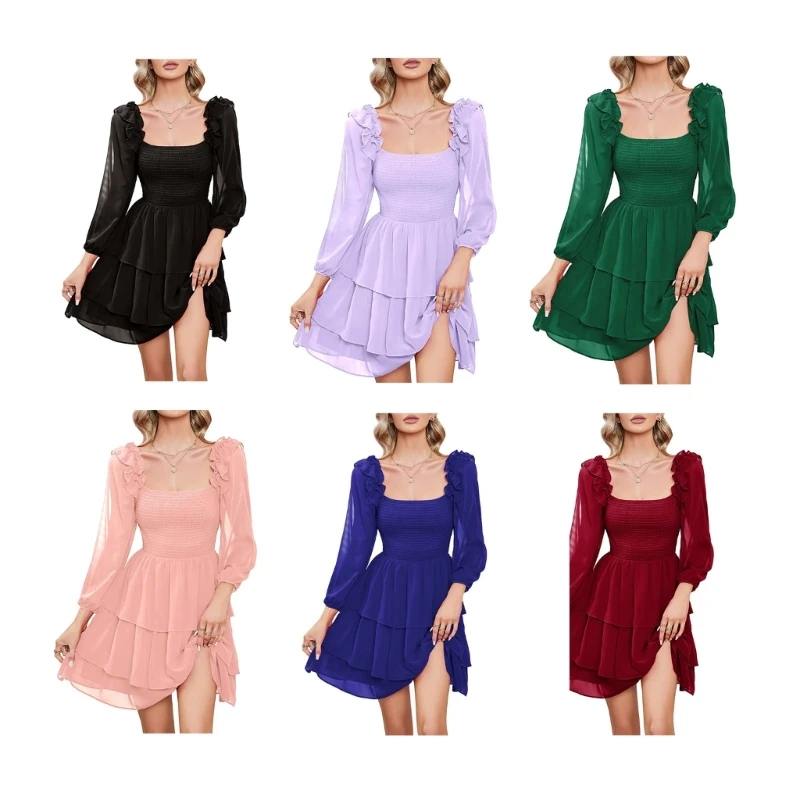 Womens Casual 3/4 Puff Sleeve Square Neck Solid Color Smocked Flowy Short Dress P8DB
Womens Casual 3/4 Puff Sleeve Square Neck Solid Color Smocked Flowy Short Dress P8DB
