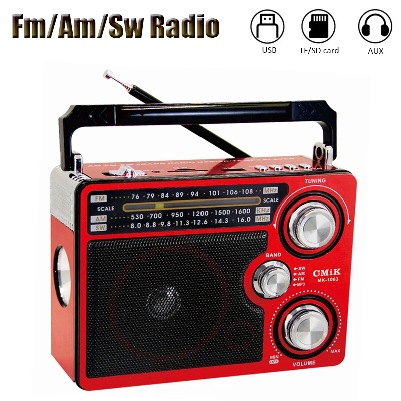 Портативный Полнодиапазонный радио Ретро FM/AM/SW радио приемник стерео динамик MP3-плеер с фонариком Поддержка SD/TF карты/USB/AUX Play
Портативный Полнодиапазонный радио Ретро FM/AM/SW радио приемник стерео динамик MP3-плеер с фонариком Поддержка SD/TF карты/USB/AUX Play