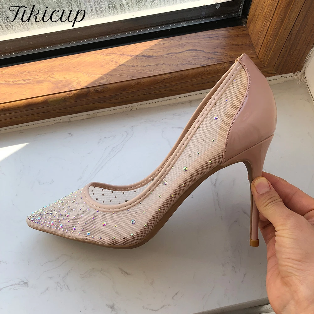 Tikicup Summer Women Rhinestones Gauze Pointy Toe High Heel Wedding Party Dress Shoes Elegant Stiletto Pumps Nude Black White
Tikicup Summer Women Rhinestones Gauze Pointy Toe High Heel Wedding Party Dress Shoes Elegant Stiletto Pumps Nude Black White