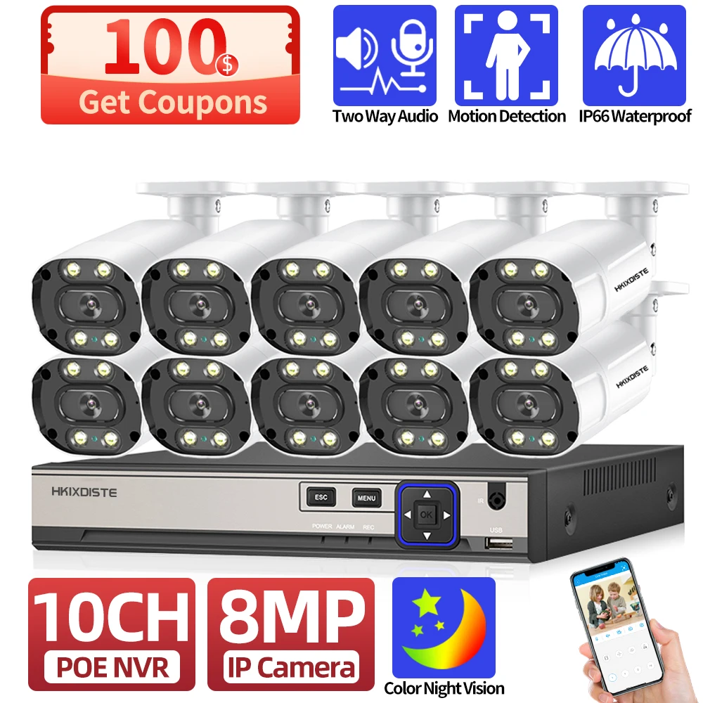 4K IP Security Camera System Kit Ultra HD 8MP POE NVR Kit 10CH Color Night Vision Home CCTV Video Surveillance System Set XMEYE
4K IP Security Camera System Kit Ultra HD 8MP POE NVR Kit 10CH Color Night Vision Home CCTV Video Surveillance System Set XMEYE
