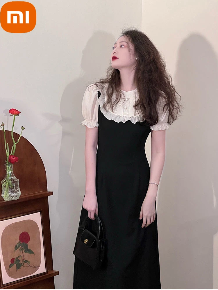 Xiaomi Elegant Short Sleeve Dress Women Summer 2022 Kawaii Vintage Patchwork Black Midi Dresses Ruffles Puff Sleeve French Robe
Xiaomi Elegant Short Sleeve Dress Women Summer 2022 Kawaii Vintage Patchwork Black Midi Dresses Ruffles Puff Sleeve French Robe