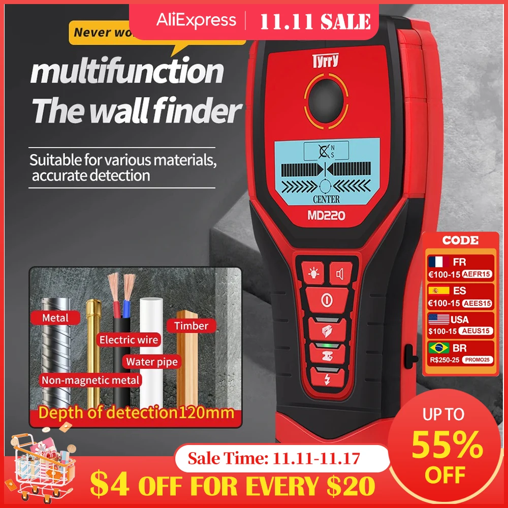 5 in 1 Wall Scanner Stud Finder Metal Detector Wood Stud PVC Water Pipe AC Live Cable Wires Scanner Center and Positioning Tool
5 in 1 Wall Scanner Stud Finder Metal Detector Wood Stud PVC Water Pipe AC Live Cable Wires Scanner Center and Positioning Tool