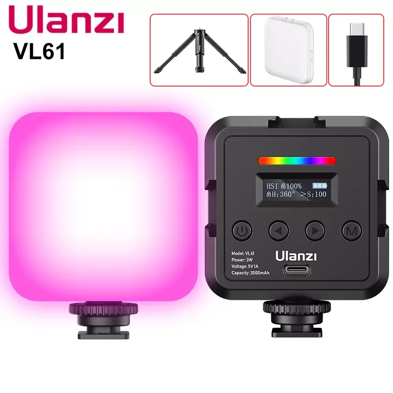 Ulanzi VL61 8W Mini RGB Video Light with Diffuser 3W 2500K-8500K Smartphone DSLR SLR Camera LED Video Light Muliticolor Vlog
Ulanzi VL61 8W Mini RGB Video Light with Diffuser 3W 2500K-8500K Smartphone DSLR SLR Camera LED Video Light Muliticolor Vlog