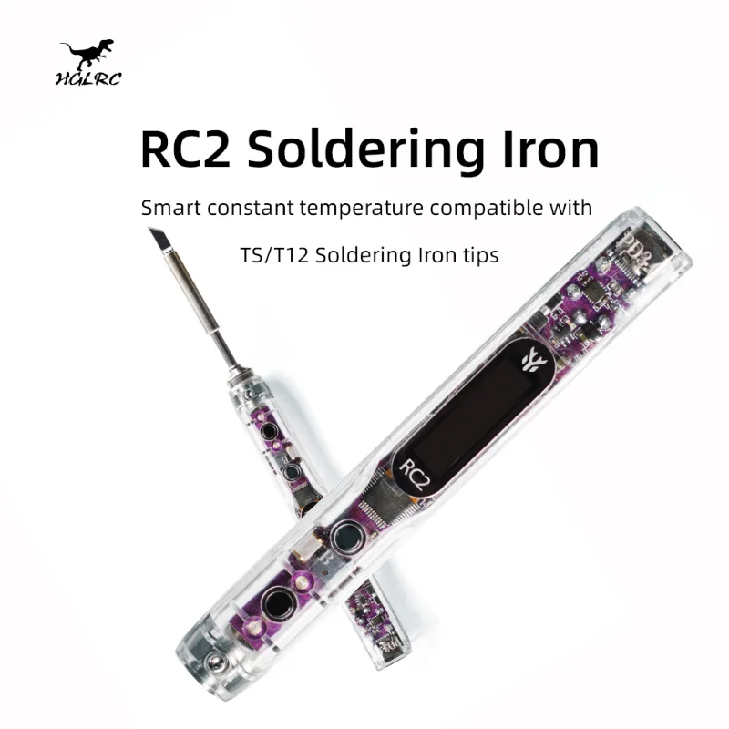 

HGLRC RC2 Soldering Iron OLED HD Display Smart Constant Temperature Compatible with TS / T12 Soldering Lron Tips For FPV Drone
