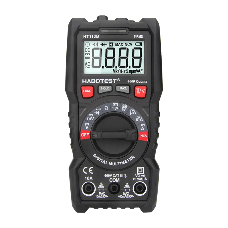 HT113B Цифровой мультиметр NCV T-RMS Auto AC/DC 10A 600V Ohm тестер емкости батареи диодов с RoHS
HT113B Цифровой мультиметр NCV T-RMS Auto AC/DC 10A 600V Ohm тестер емкости батареи диодов с RoHS
