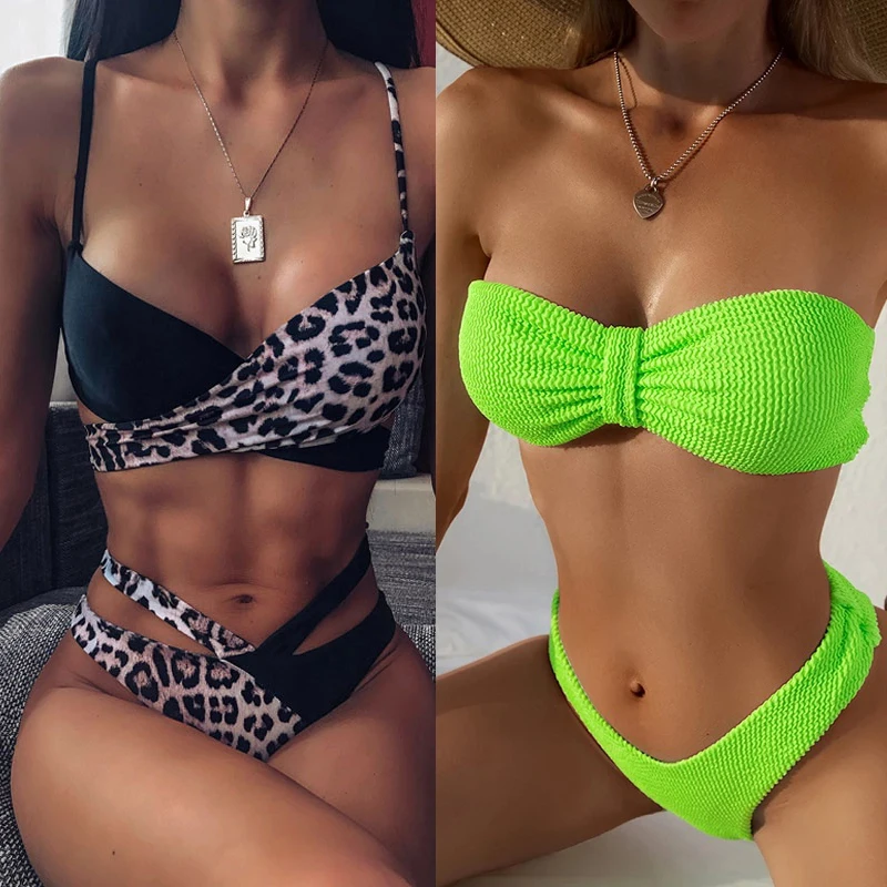 2022 Sexy High Waist Bikini Leopard Print Bandeau Swimsuit Beachwear Solid Ribbed Brazilian Biquini Women Bathing Suit Swimwear
2022 Sexy High Waist Bikini Leopard Print Bandeau Swimsuit Beachwear Solid Ribbed Brazilian Biquini Women Bathing Suit Swimwear