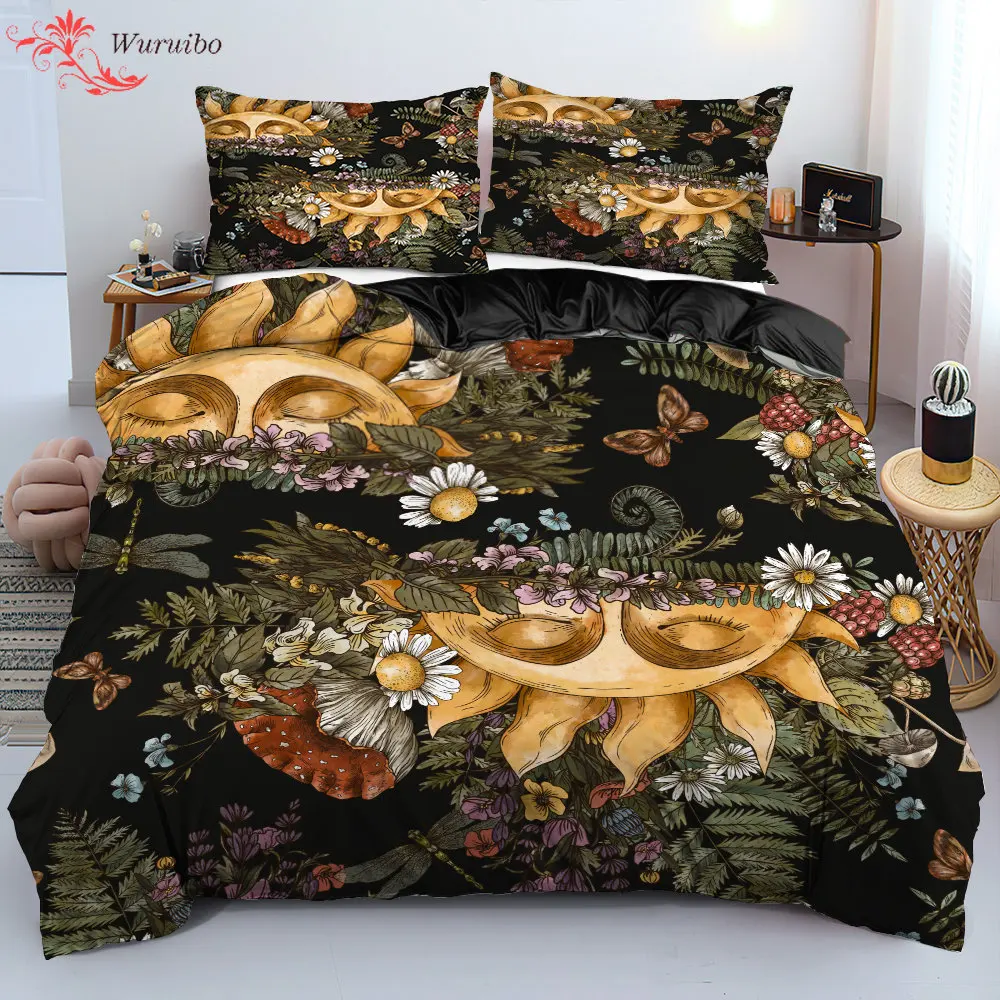 

Vintage Botanical Bedding Set Magic Forest Mushroom Print Polyester Duvet Cover with Pillowcase Double Queen King Bedclothes