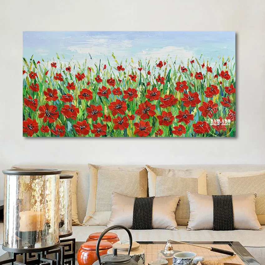 

Hot Selling Flowers In The Grass Oil Paintings Hand-painted Contemporary Wedding Wall Decoration Art New Year Gift Unframed