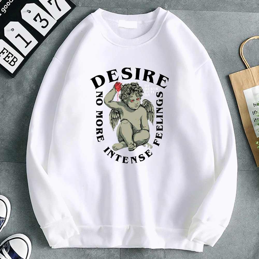 

Love Cupid Holding A Heart Desire No More Intense Feelings Mens Hoody Cute Autumn Fleece Clothes Crewneck Loose Male Sweatshirt