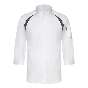 Chef Jacket Mens Womens 3/4 Sleeve Stand Collar Chef Bakery Kitchen Western Restaurant Hotel Cooks Uniform Workwear