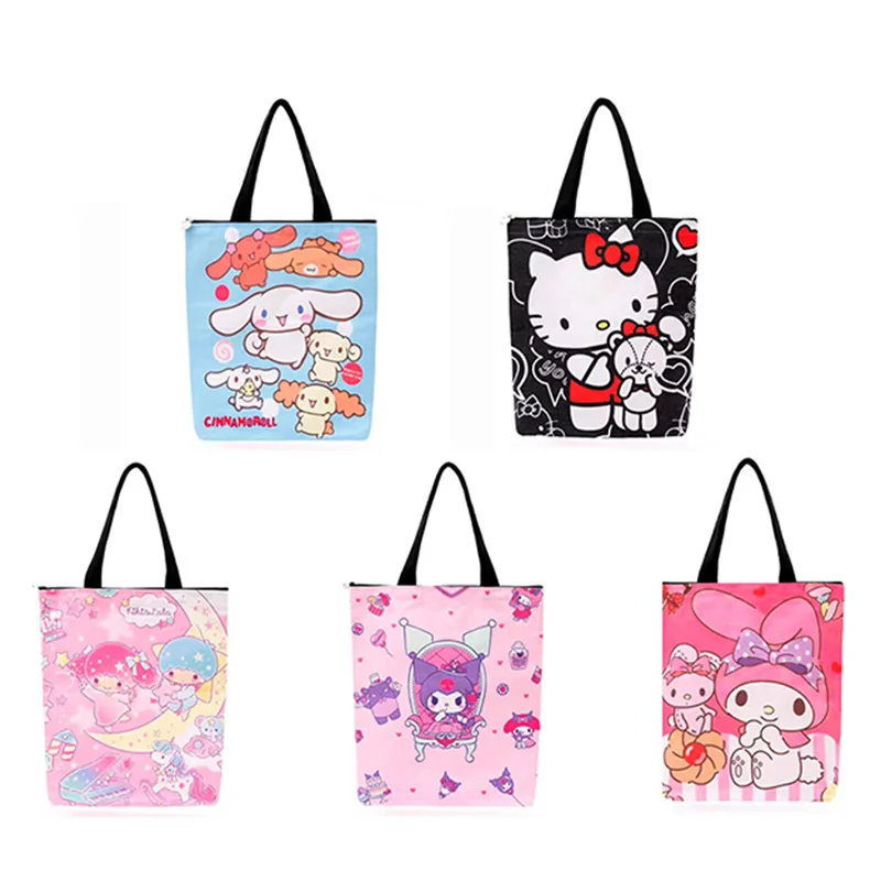 

Аниме Kawaii Sanrioed Cinnamoroll Kittys Littletwinstars Kuromi My Melody сумка для покупок с персонажем из мультфильма Canvas студенческие праздничные подарки