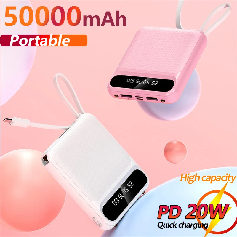 50000mAh Mini Power Bank with Digital Display Portable Charge Powerbank Built In Cables External Battery Fast Charger For iPhone
50000mAh Mini Power Bank with Digital Display Portable Charge Powerbank Built In Cables External Battery Fast Charger For iPhone