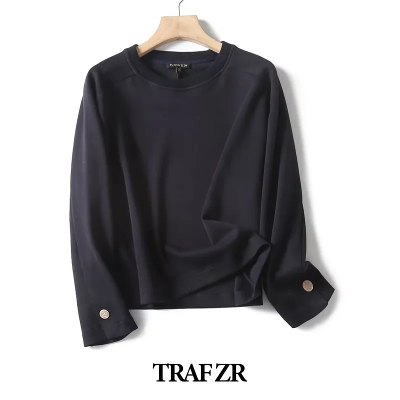 Свитшот женский однотонный на пуговицах с круглым вырезом, Y2k 
Свитшот женский однотонный на пуговицах с круглым вырезом, Y2k