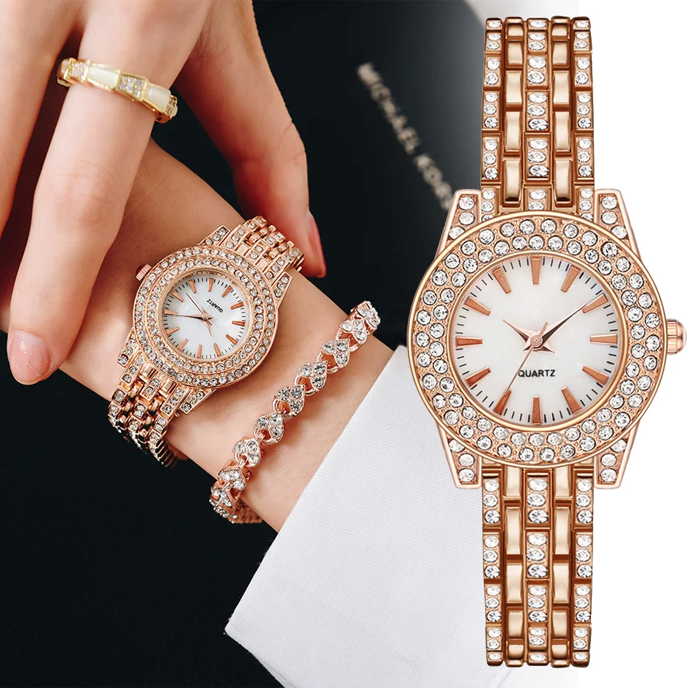 Luxury Rhinestone Watches Set Fashion Rose Gold Steel Bracelet Wristwatch Quartz Watch for Women Ladies Montre Clock Reloj Mujer
Luxury Rhinestone Watches Set Fashion Rose Gold Steel Bracelet Wristwatch Quartz Watch for Women Ladies Montre Clock Reloj Mujer
