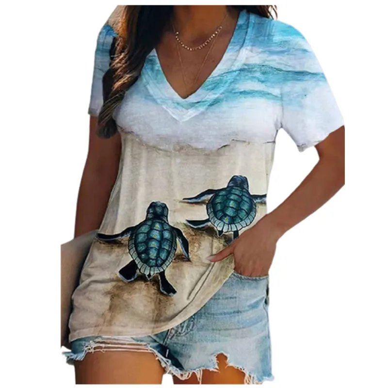 2022 New Vintage Print T Shirt Women V-Neck Sea Turtle Graphic Casual Tees Summer Short Sleeve Folk Loose Female Tops Pullovers
2022 New Vintage Print T Shirt Women V-Neck Sea Turtle Graphic Casual Tees Summer Short Sleeve Folk Loose Female Tops Pullovers