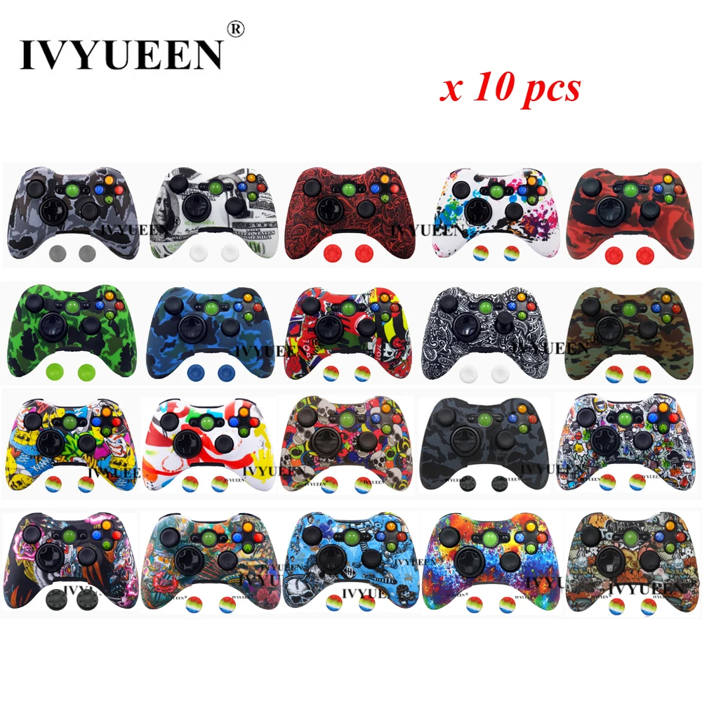 

IVYUEEN 10 pcs Silicone Case for Microsoft Xbox 360 Controller Water Transfer Printing Protective Skin Cover Analog Thumb Grips
