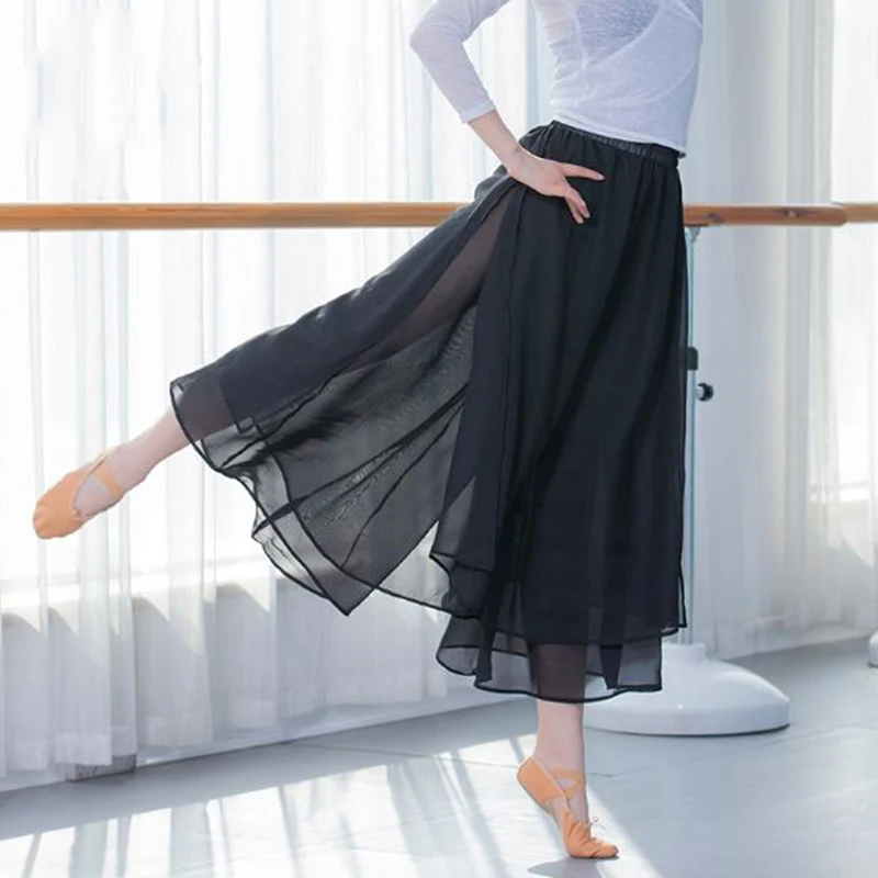 

Chiffon Culottes Loose Pleated Wide Leg Palazzo Pants Women Dance Harem Skirt Clothes Flowy Trousers Classical Dancer Black