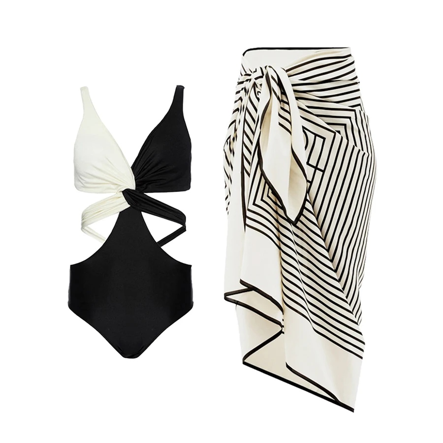 Black And White Color Matching Women'S Striped Sexy Deep V Swimsuit Design Sense One Piece Hollowed Out Bikini Set Cover Up 2023
Black And White Color Matching Women'S Striped Sexy Deep V Swimsuit Design Sense One Piece Hollowed Out Bikini Set Cover Up 2023