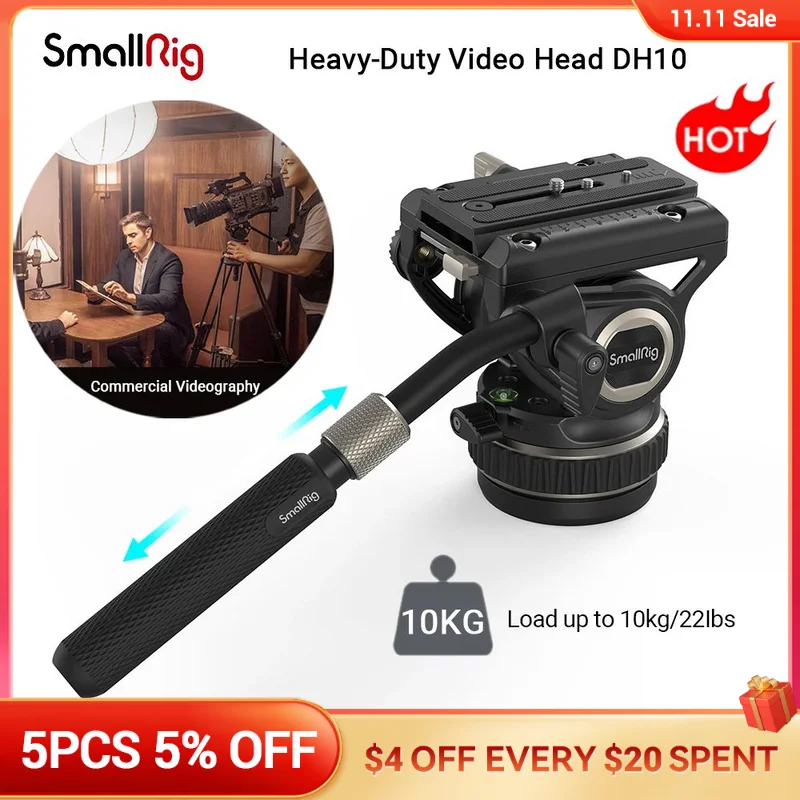 SmallRig DH10 Heavy Duty Tripod Fluid Video Head with Flat Base Adjustable Handle for Manfrotto Quick Release Plate for DSLR
SmallRig DH10 Heavy Duty Tripod Fluid Video Head with Flat Base Adjustable Handle for Manfrotto Quick Release Plate for DSLR