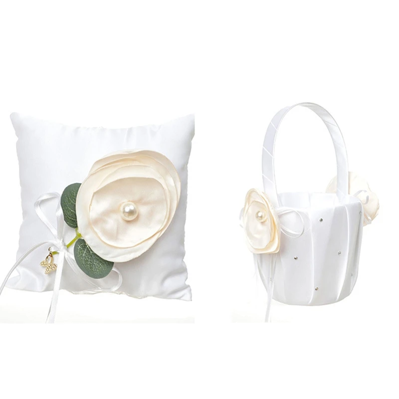 41QC Satin Wedding Flower Girl Basket Ring Bearer Pillow Small Flower Baskets with Handle Pearls Faux Flowers White
41QC Satin Wedding Flower Girl Basket Ring Bearer Pillow Small Flower Baskets with Handle Pearls Faux Flowers White