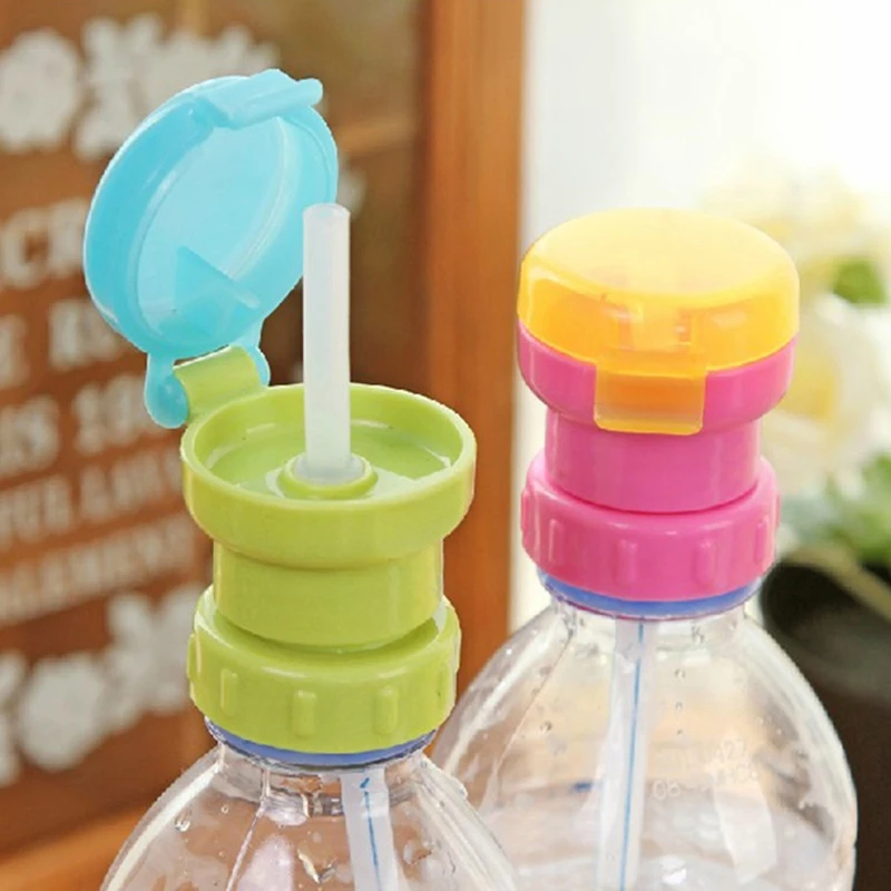 

4 Colors Kids Water Bottle Cap with Straw Spill Proof Juice Soda Water Bottle Twist Cover Cap Safe Drink Straw Cap Feeding Tools
