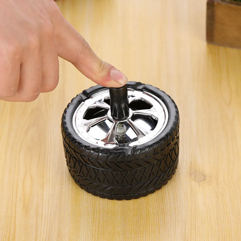 

Car Ashtray Press Tire Shape with Lid Windproof Rotation Flame Retardant Ash Tray for Car Accessories Cigarette Cylinder Holder