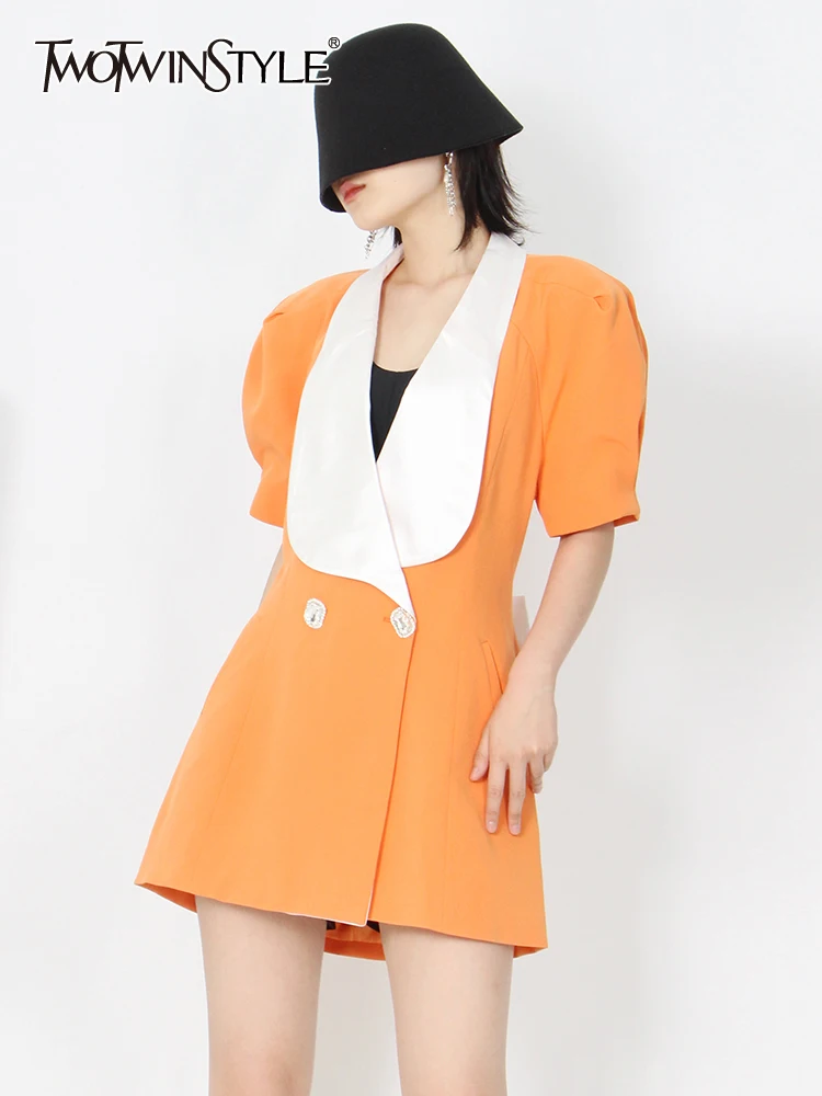 TWOTWINSTYLE Cut Out Patchwork Bowknot Dress For Women Lapel Short Sleeve Colorblock Mini Dresses Female Summer Clothes New 2022
TWOTWINSTYLE Cut Out Patchwork Bowknot Dress For Women Lapel Short Sleeve Colorblock Mini Dresses Female Summer Clothes New 2022