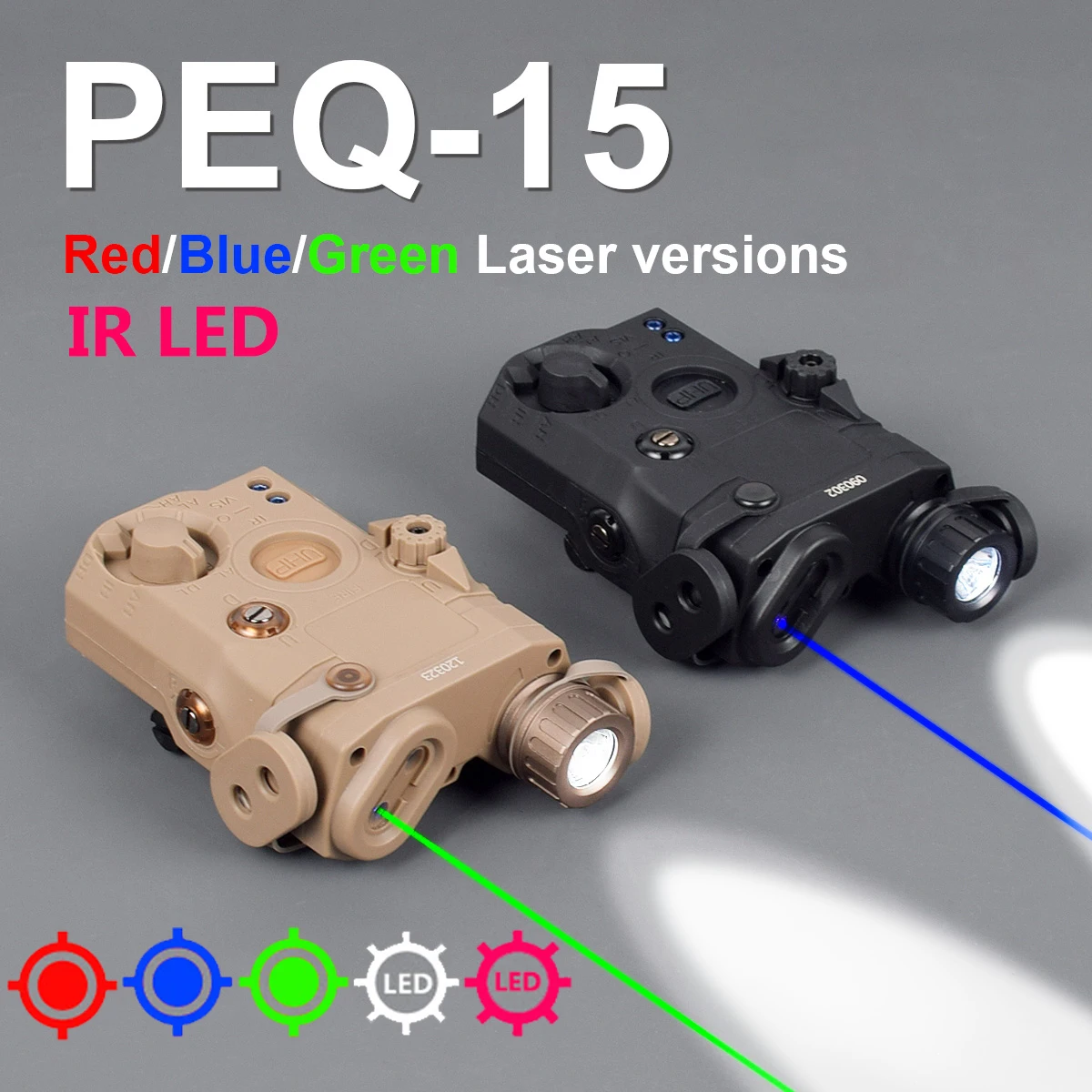 Tactical PEQ-15 Airsoft Weapon Gun Light Strobe IR LED With Red Green Blue Dot Laser Pointer Sight Hunting AR15 Rifle PEQ
Tactical PEQ-15 Airsoft Weapon Gun Light Strobe IR LED With Red Green Blue Dot Laser Pointer Sight Hunting AR15 Rifle PEQ