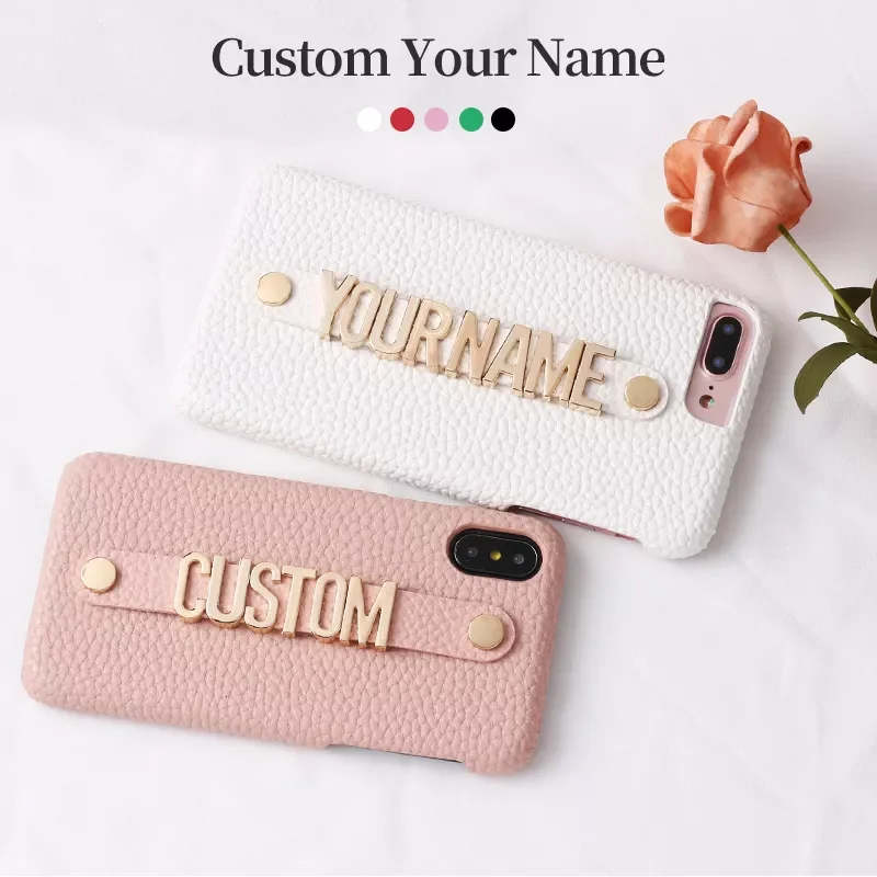 NEW2023 Holding Strap Metal Personalization Your Name Pebble Grain Leather Phone Case For iPhone 11 12 13 14 Pro XS Max XR 7Plus
NEW2023 Holding Strap Metal Personalization Your Name Pebble Grain Leather Phone Case For iPhone 11 12 13 14 Pro XS Max XR 7Plus