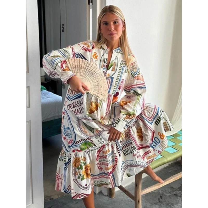 Women Printed Ruffled Hem Holiday Dresses Elegant Loose High Waist Beach Party Midi Dress Female 2023 Colorful Long Sleeve Robe
Women Printed Ruffled Hem Holiday Dresses Elegant Loose High Waist Beach Party Midi Dress Female 2023 Colorful Long Sleeve Robe