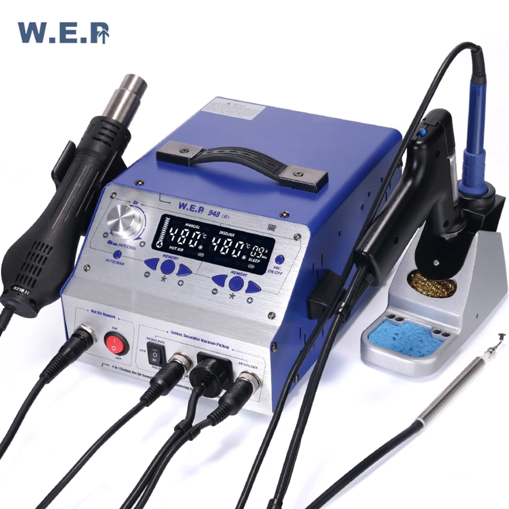 Repair Machine Iron Rework Station Hot Air Gun Sucker Tin Gun 4 In 1 WEP 948-II Desoldering Soldering Station
Repair Machine Iron Rework Station Hot Air Gun Sucker Tin Gun 4 In 1 WEP 948-II Desoldering Soldering Station