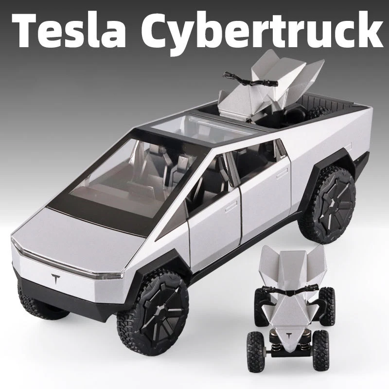 1:24 Tesla Cybertruck пикап с мотоциклом модель автомобиля из сплава искусственное
