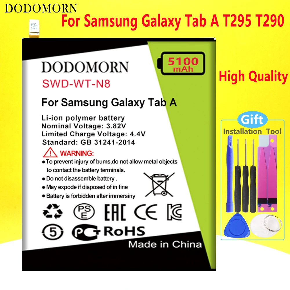 Аккумулятор DODOMORN SWD-WT-N8 для Samsung Galaxy Tab A T295 T290, высокое качество + номер отслеживания
Аккумулятор DODOMORN SWD-WT-N8 для Samsung Galaxy Tab A T295 T290, высокое качество + номер отслеживания